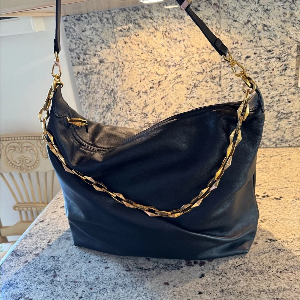 Jimmy Choo Black Hobo Bag with Gold Chain